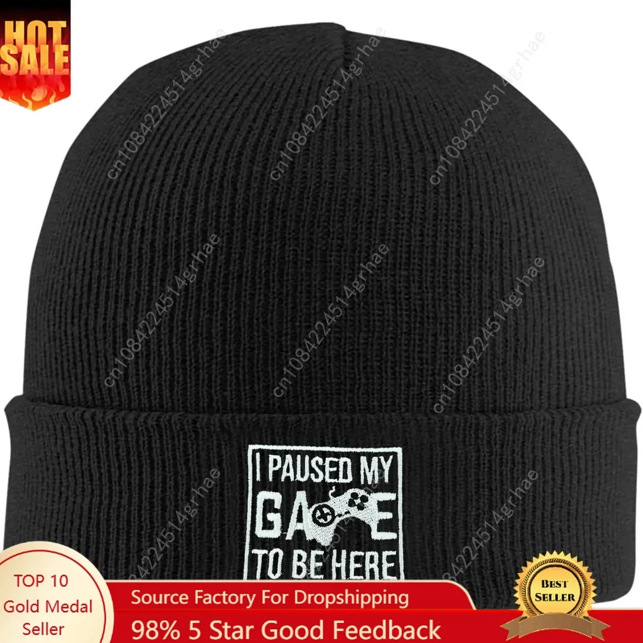Beanie Cuffed Knit - Шапка-бини с вышивкой в виде рыбы,