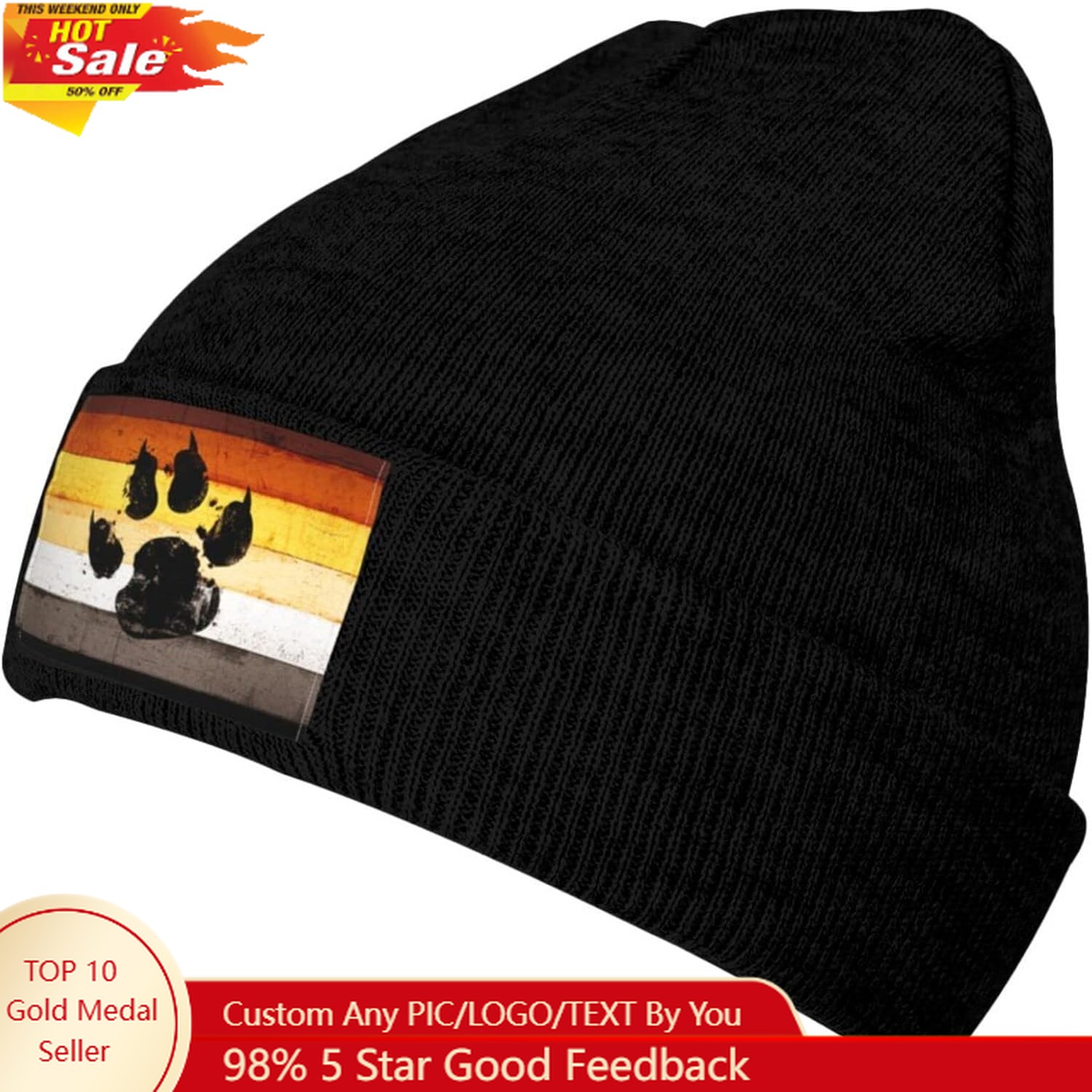 Beanie Cuffed Knit - Гей-флаг Медвежья лапа ЛГБТ Вязаная шапка-бини